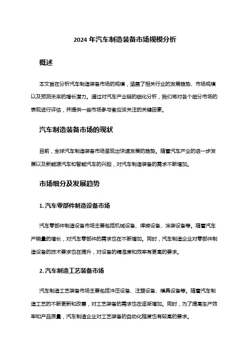 2024年汽车制造装备市场规模分析