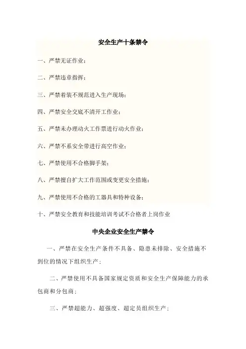 安全生产十条禁令