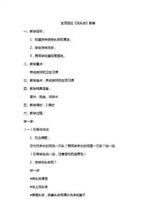 生活适应《洗头发》教案