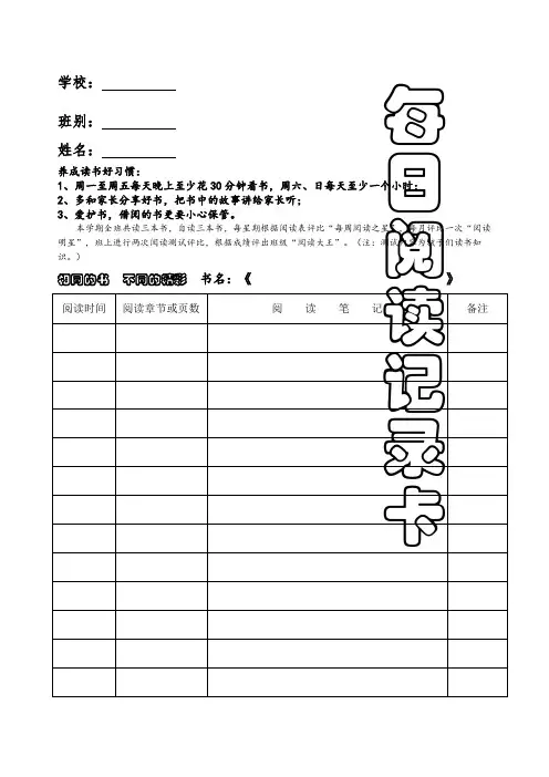 每日阅读记录表