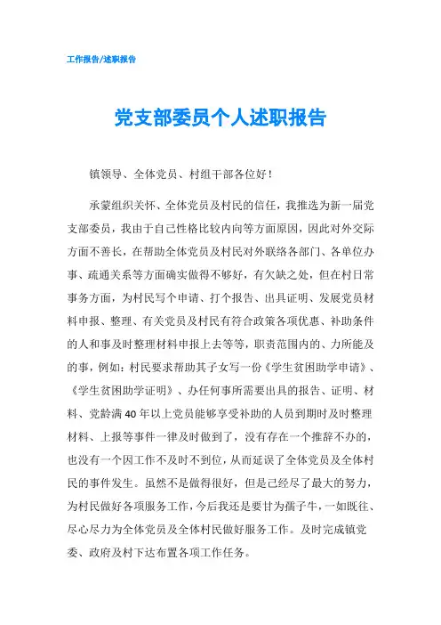党支部委员个人述职报告