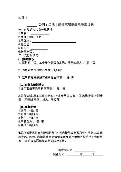 外地返岗人员排查表(模板).doc