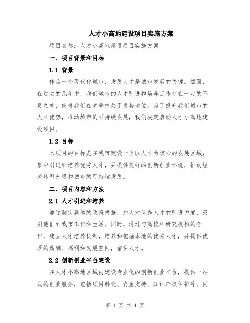 人才小高地建设项目实施方案