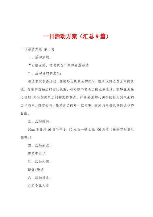 一日活动方案(汇总9篇)