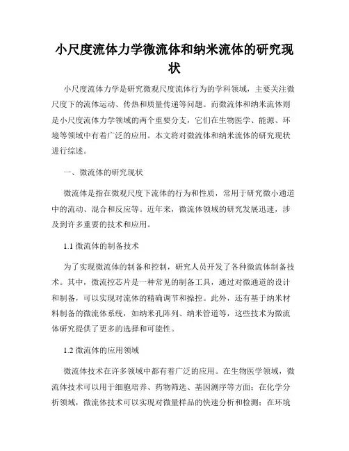 小尺度流体力学微流体和纳米流体的研究现状