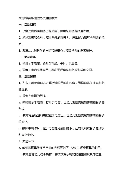 大班科学活动教案光和影教案
