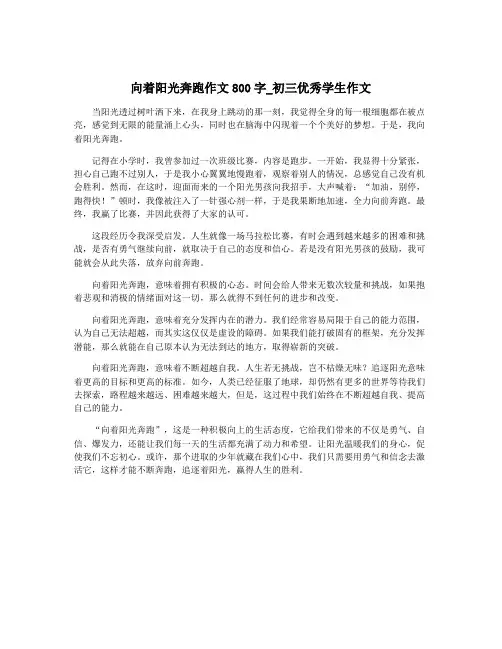 向着阳光奔跑作文800字_初三优秀学生作文