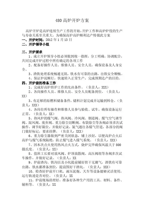 高炉开炉方案
