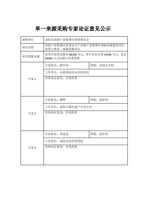 单一来源采购专家论证意见公示