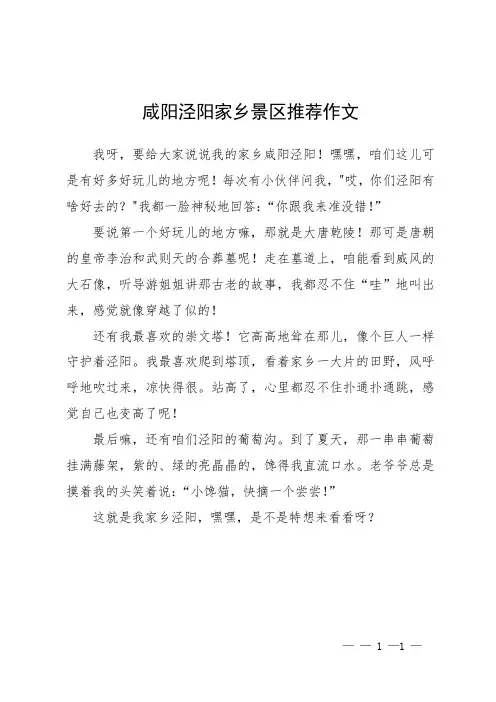 咸阳泾阳家乡景区推荐作文