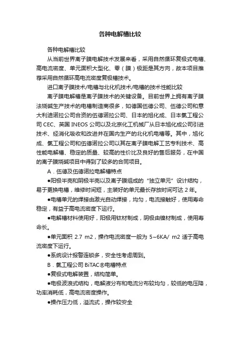 各种电解槽比较