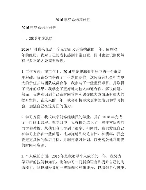 2016年终总结和计划