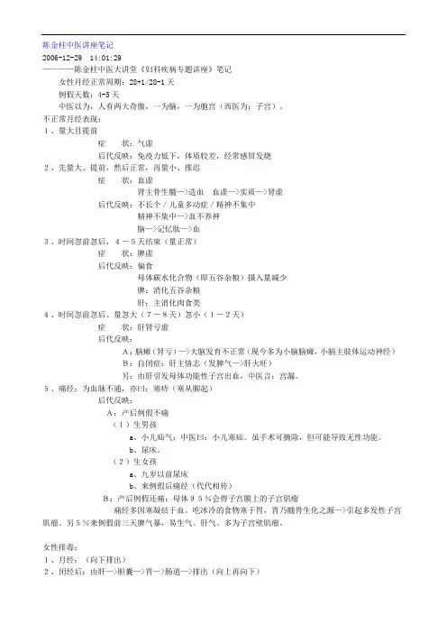陈金柱中医讲座笔记 妇科疾病专题讲座