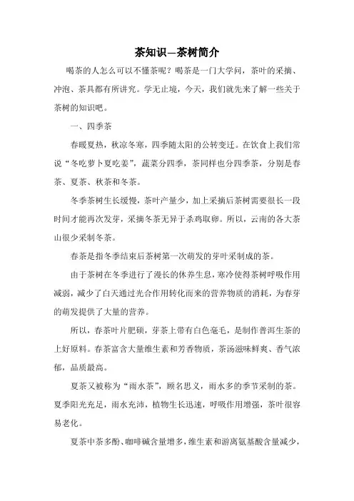 茶知识—茶树简介
