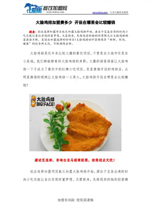 大脸鸡排加盟费多少 开设在哪里会比较赚钱