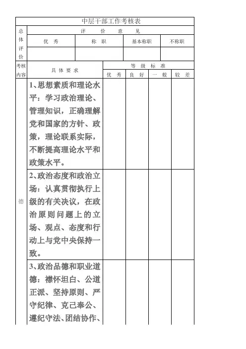中层干部工作考核表