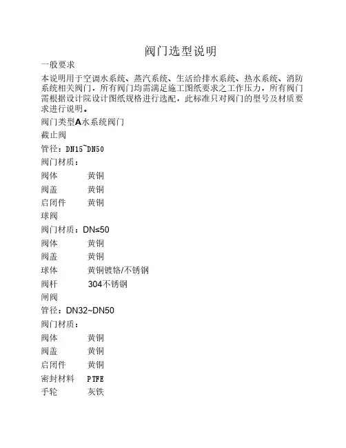 阀门选型说明