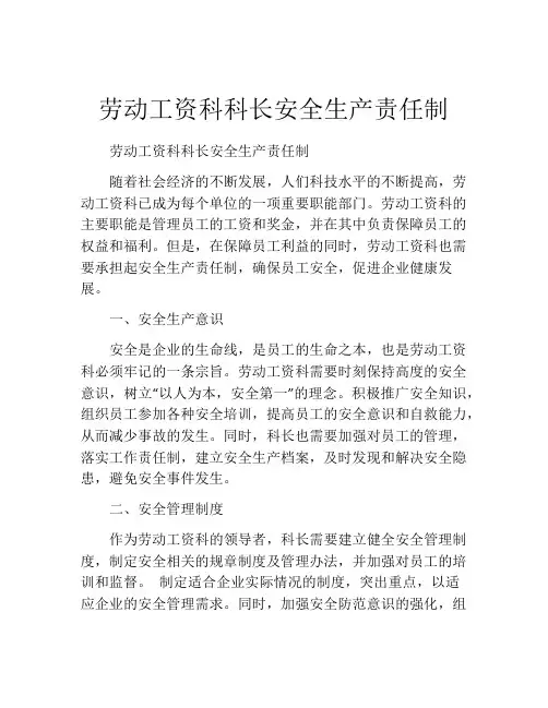 劳动工资科科长安全生产责任制