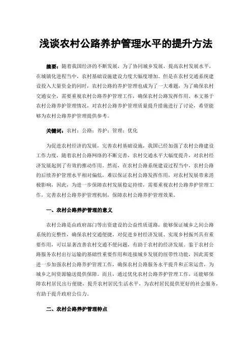 浅谈农村公路养护管理水平的提升方法