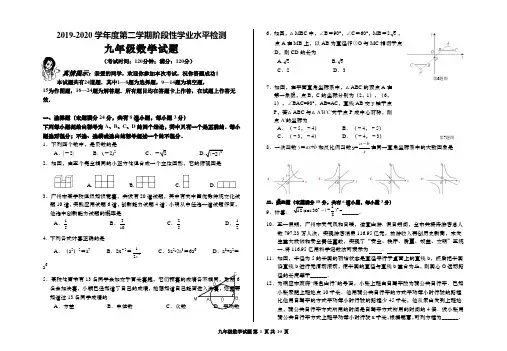 2020年广东省中考二模数学试题及答案