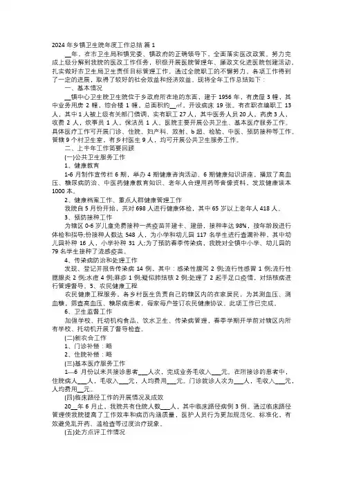 2024年乡镇卫生院年度工作总结