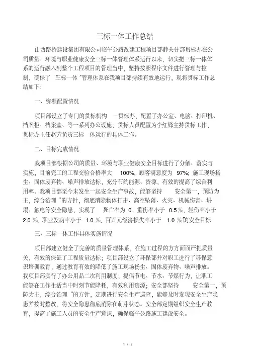 三标一体工作总结