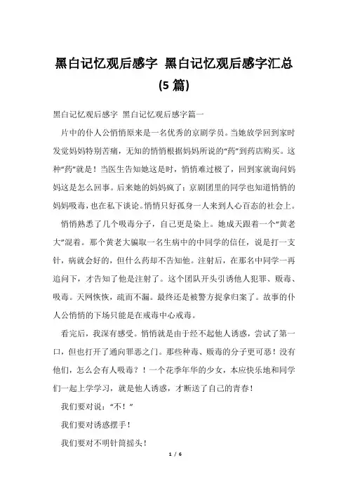 黑白记忆观后感字 黑白记忆观后感字汇总(5篇)