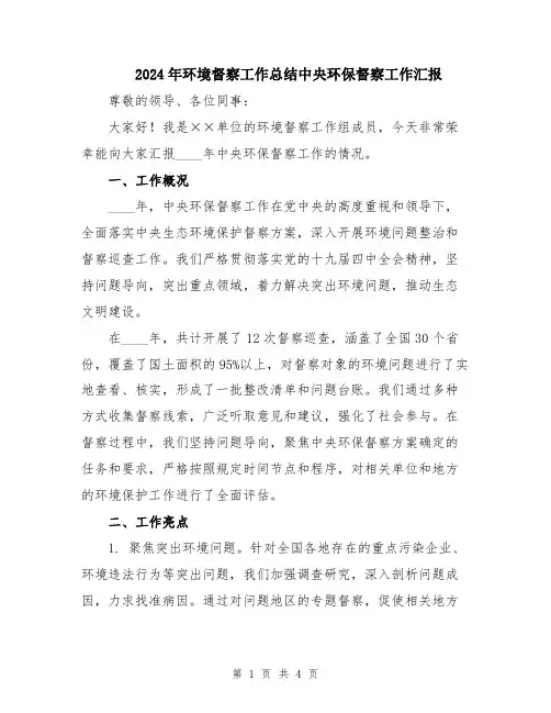2024年环境督察工作总结中央环保督察工作汇报