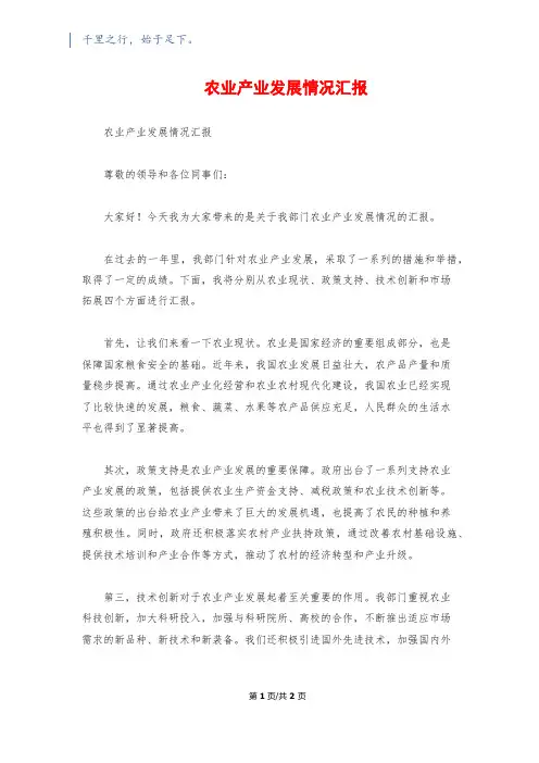 农业产业发展情况汇报
