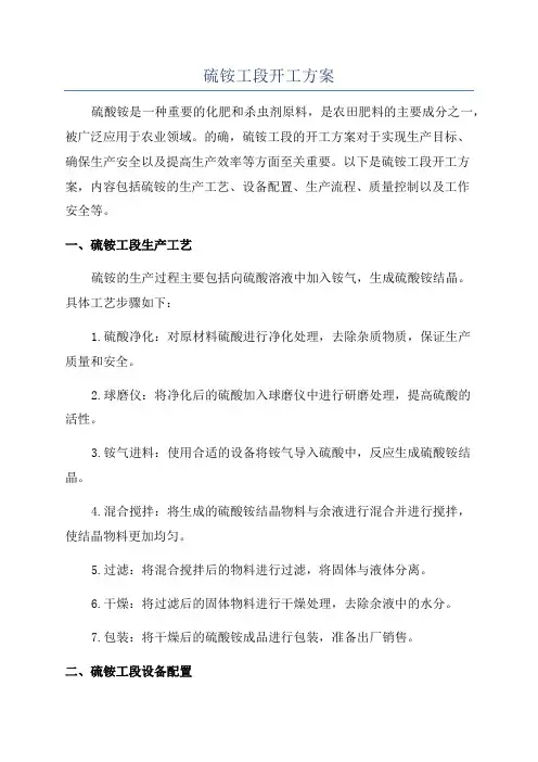 硫铵工段开工方案