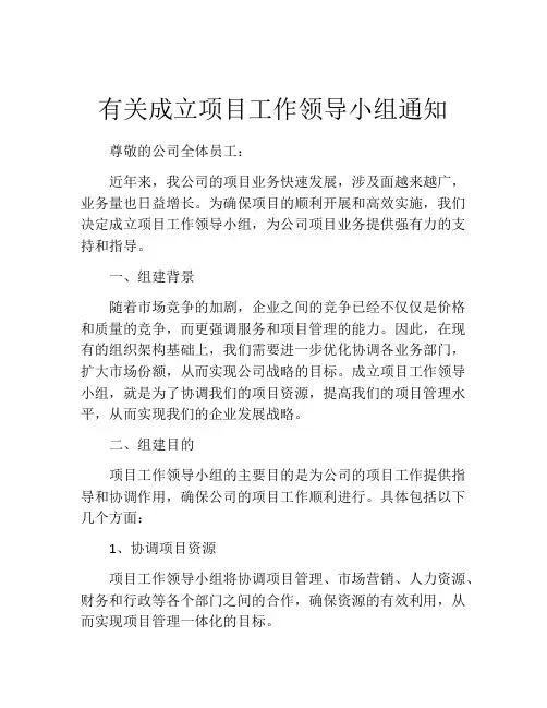 有关成立项目工作领导小组通知
