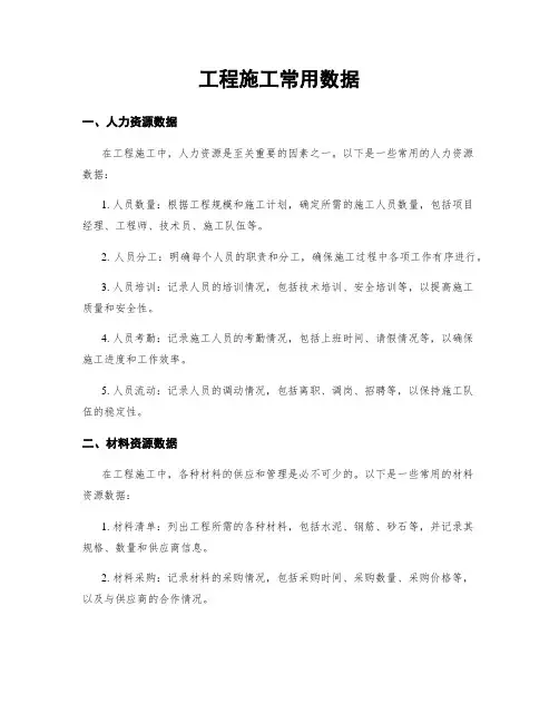 工程施工常用数据
