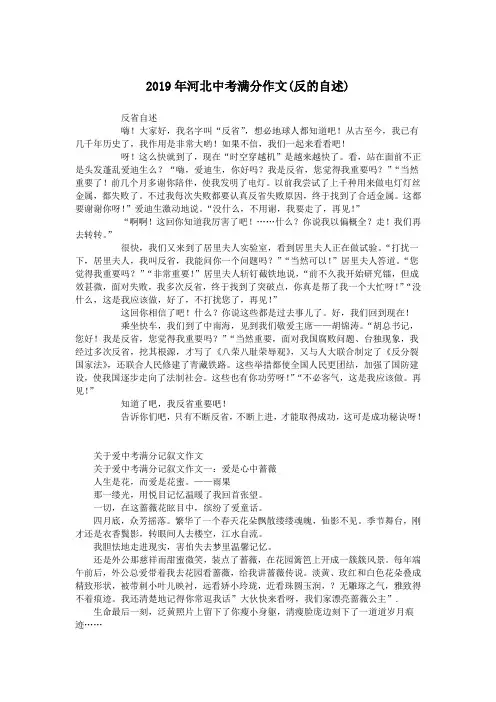 2019年河北中考满分作文(反的自述).doc