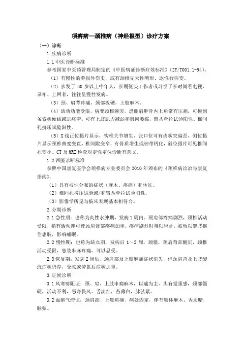项痹病—颈椎病(神经根型)诊疗方案