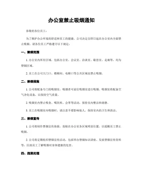 办公室禁止吸烟通知