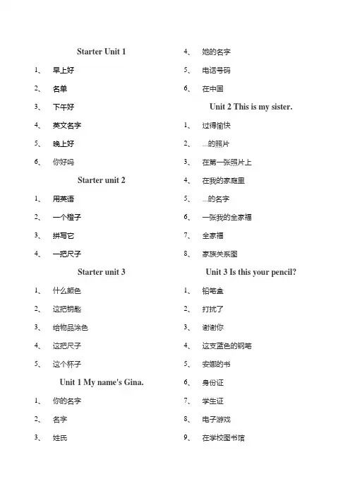 人教版七年级上册英语短语默写表(后附答案)