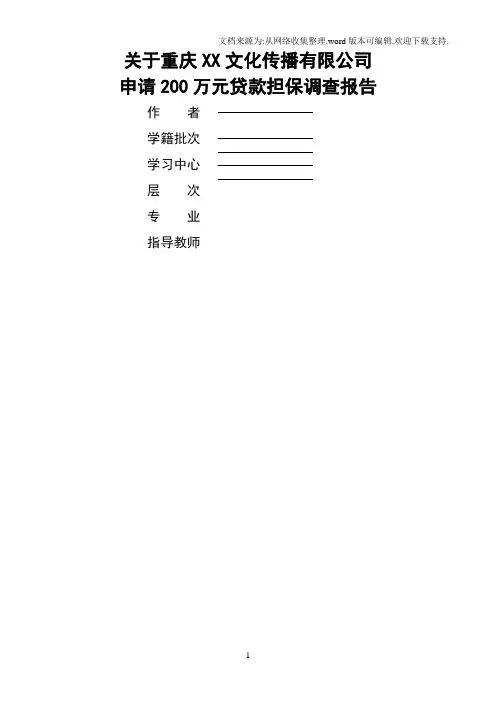 关于XX文化传播有限公司申请贷款担保调查报告