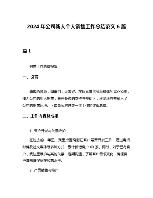 2024年公司新人个人销售工作总结范文6篇