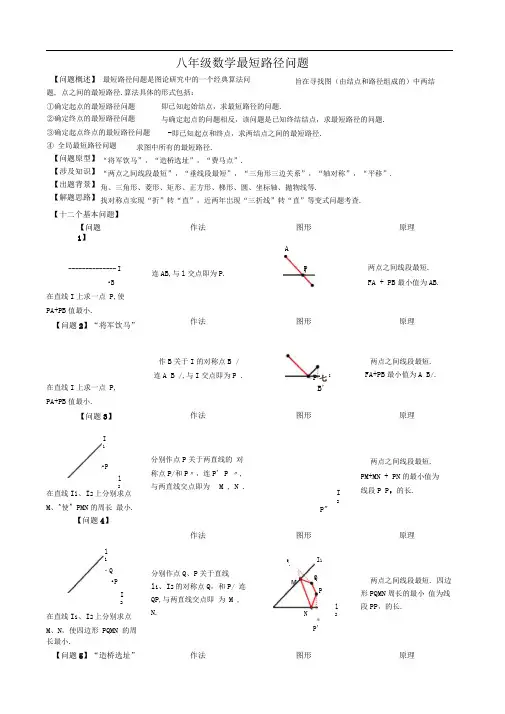 八年级最短路径问题归纳小结