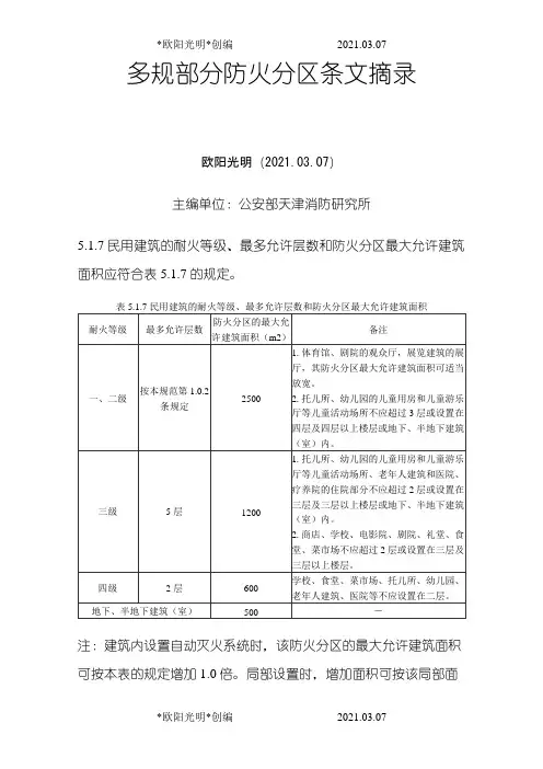 2021年防火分区规范要求