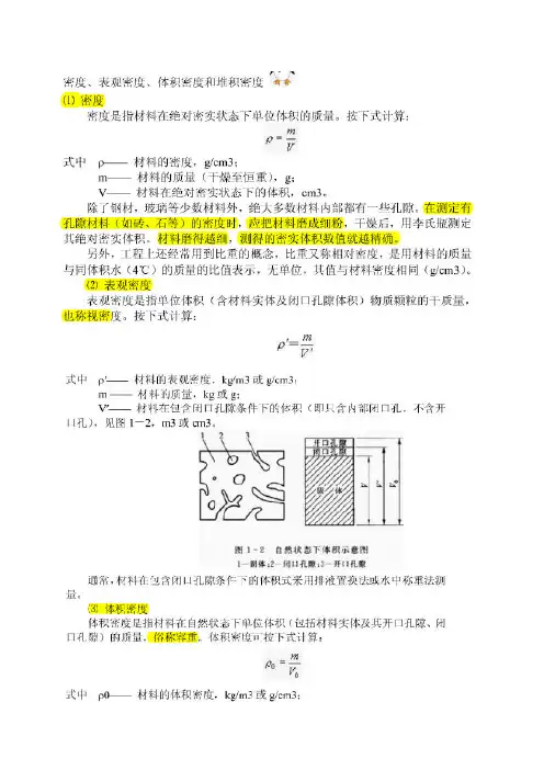 密度、真密度、表观密度、体积密度、堆积密度