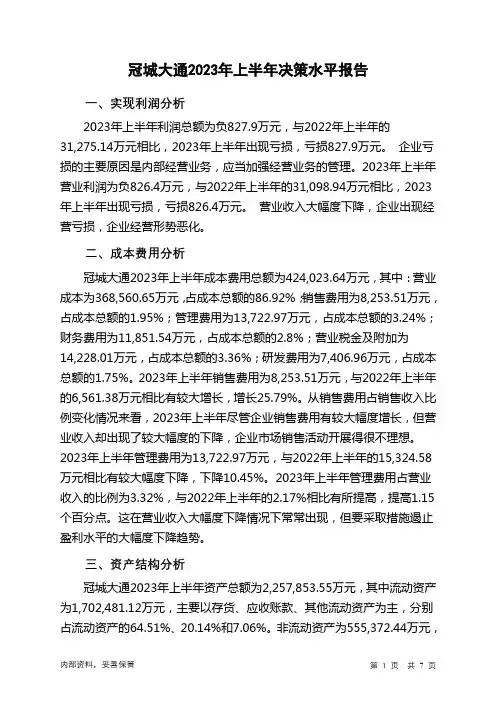 600067冠城大通2023年上半年决策水平分析报告