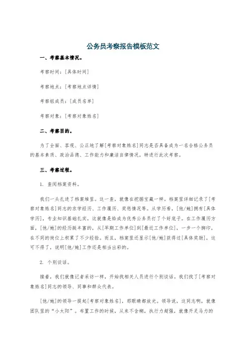 公务员考察报告模板范文
