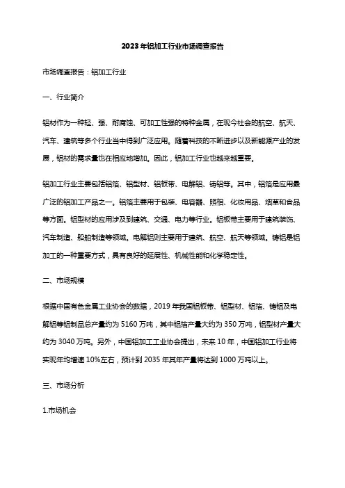 2023年铝加工行业市场调查报告