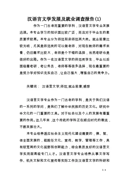 汉语言文学发展及就业调查报告（1）范文