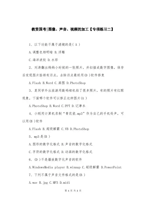 教资国考-图像、声音、视频的加工【专项练习二】