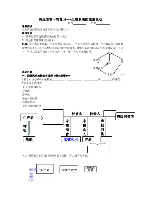 生态系统的能量流动学案(一轮复习)