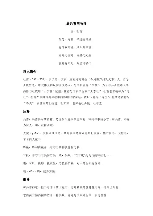 杜甫《房兵曹胡马诗》全诗注释翻译及赏析