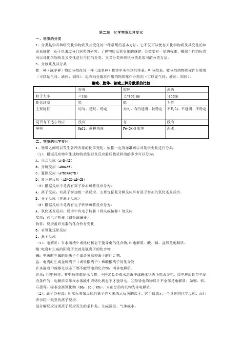 高中化学必修一第二章知识点总结及练习