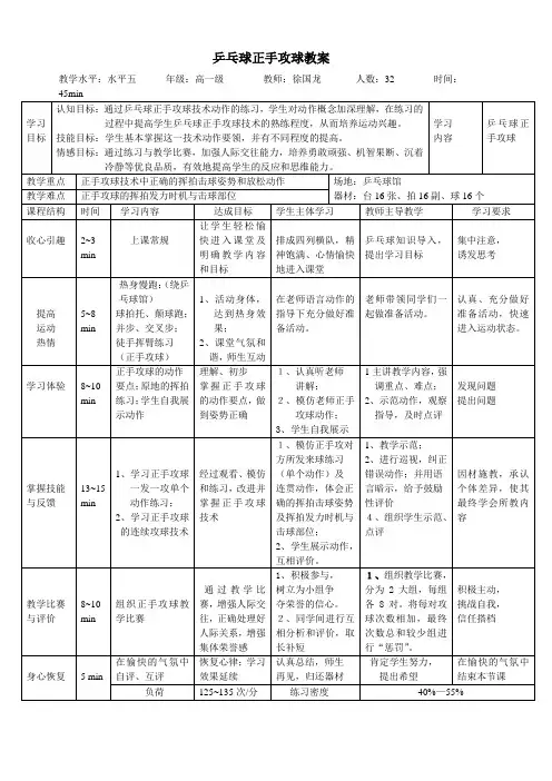乒乓球正手攻球教案